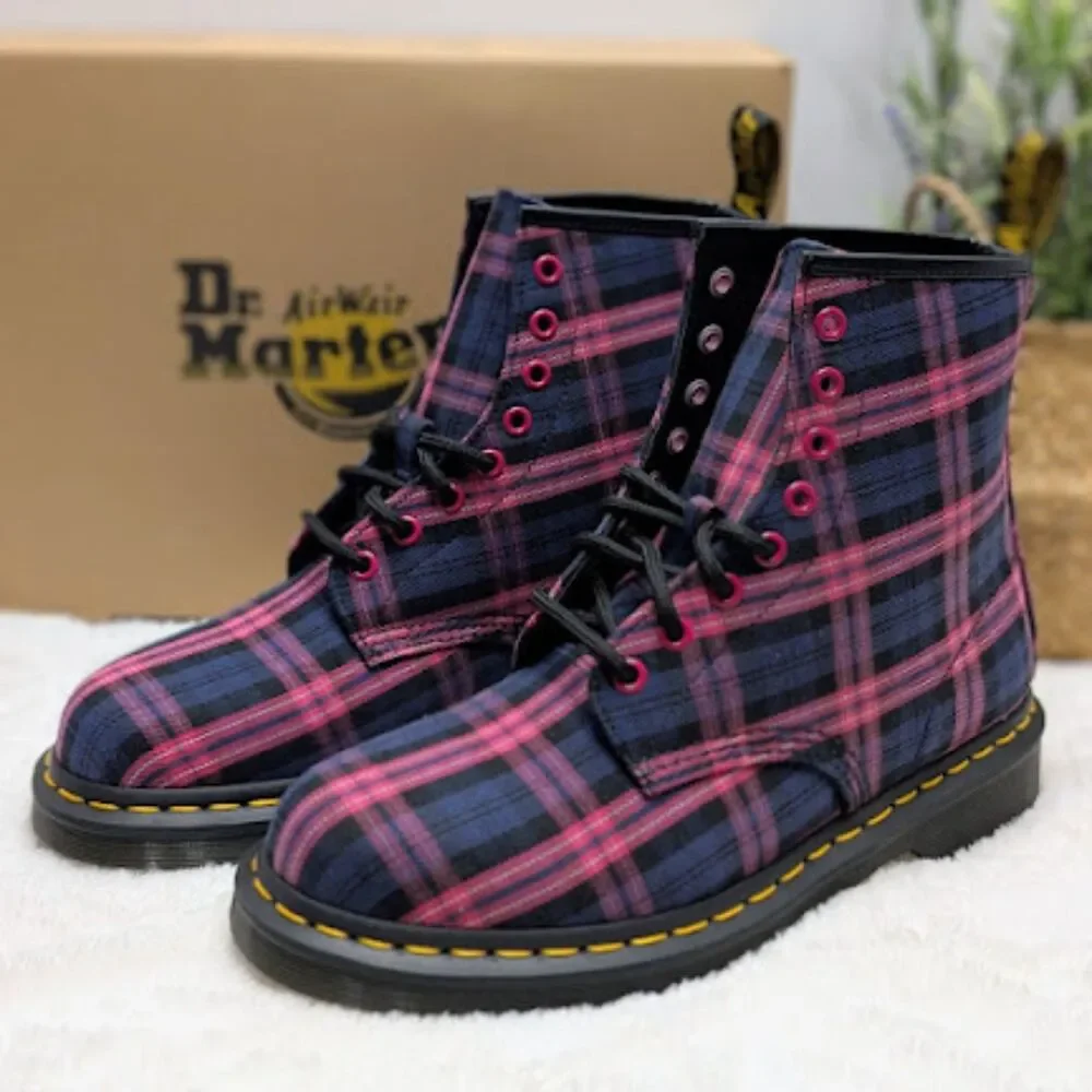 Dr. Martens 1460 Pink Multicolor Plaid Tartan Lace Up Boots Women's 9 UK 7 NIB - Picture 4 of 13